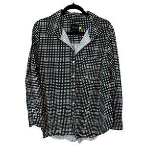 Lysse Women's XL‎ Plaid Schiffer Button Up Black White Pocket Long Sleeve